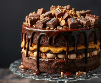 Chocolate Snickers Layer Cake