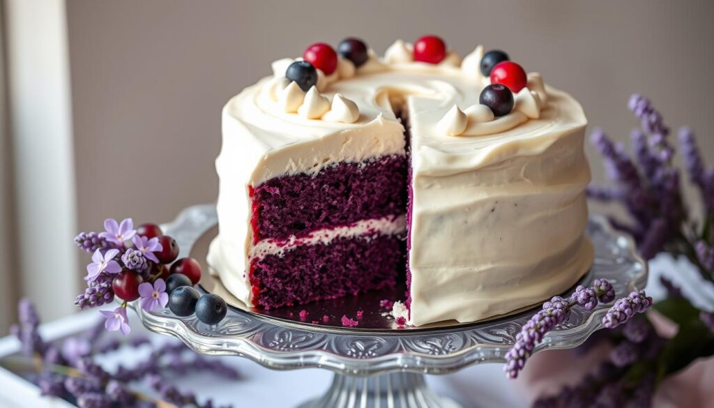 Purple Velvet Cake with White Chocolate Cream Cheese Frosting