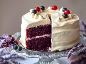 Purple Velvet Cake with White Chocolate Cream Cheese Frosting