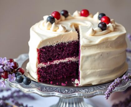 Purple Velvet Cake with White Chocolate Cream Cheese Frosting
