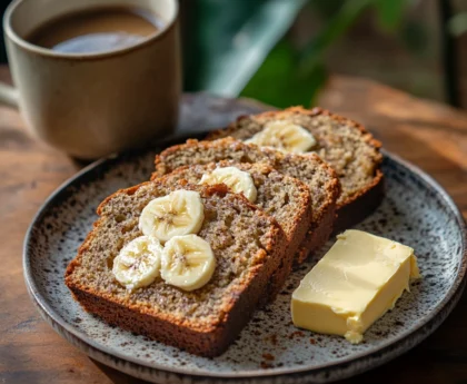 Banana bread with sour cream fresh and sliced