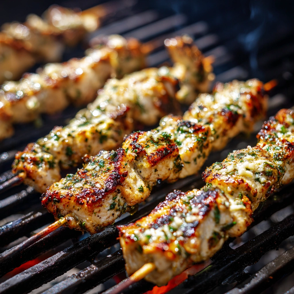 Grilling garlic parmesan chicken skewers