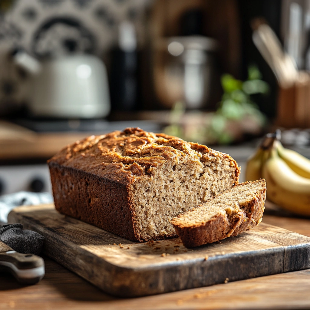 Serving moist banana bread with sour cream